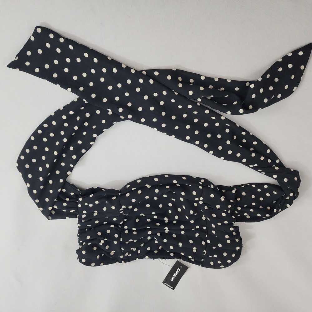 Express top womens extra small XS black polka dot polyester $68 ladies